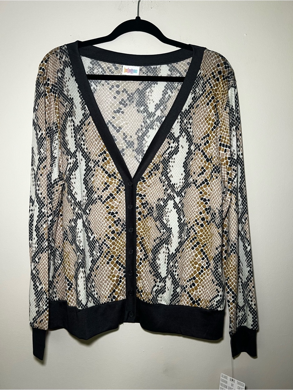 LuLaRoe Cheryl V-Neck Snake-Print Cardigan - Black, Tan, Cream